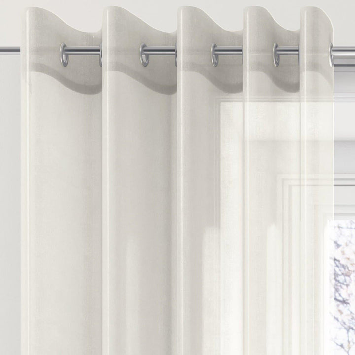 Plain Eyelet Voile Curtain Panels Ivory - 59'' x 54'' - Ideal Textiles