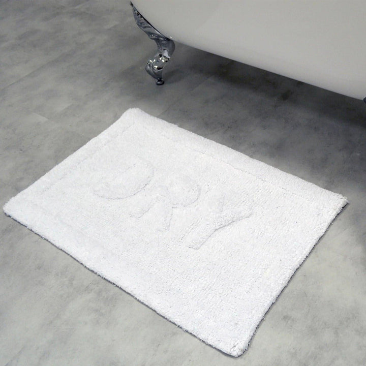 Dry Sculpted Slogan Cotton Bath Mat White -  - Ideal Textiles