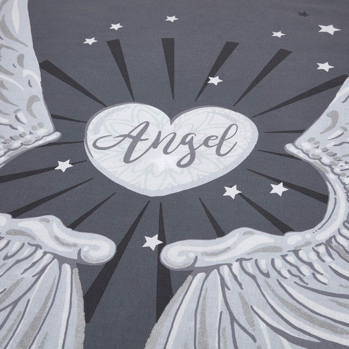 Angel Wings Glitter Print Grey Duvet Cover Set -  - Ideal Textiles