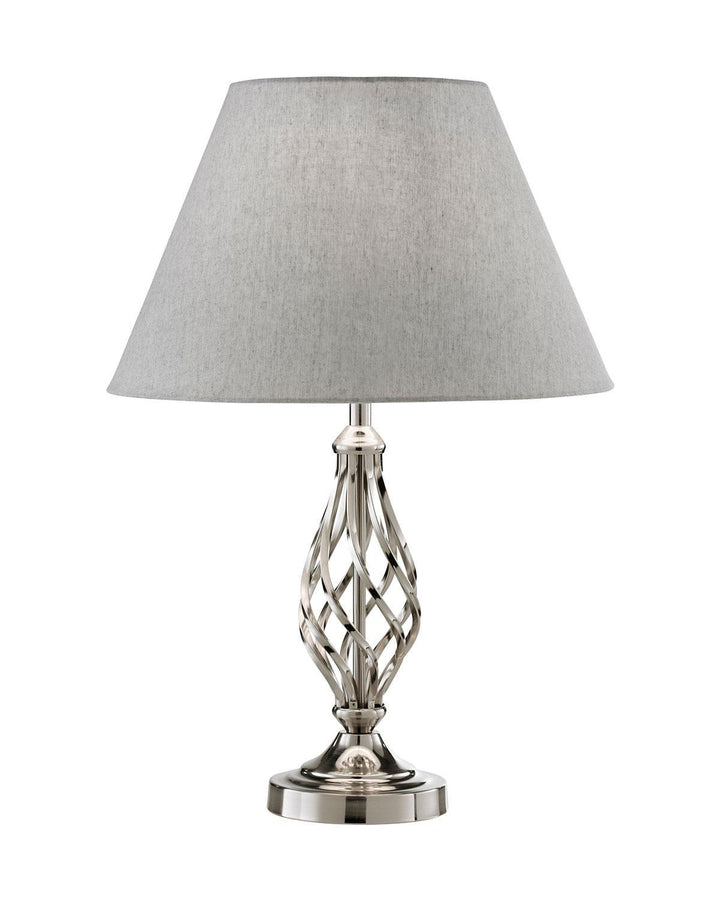 Chrome Barley Twist Table Lamp with Grey Shade - Ideal