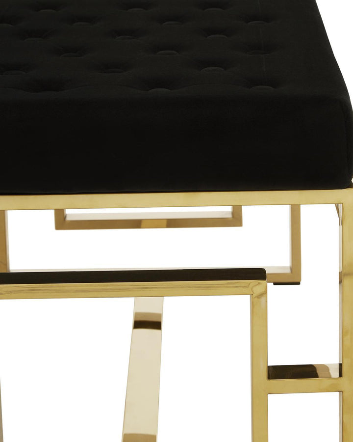 Nairn Gold Frame Button Bench Seat Black Velvet - Ideal