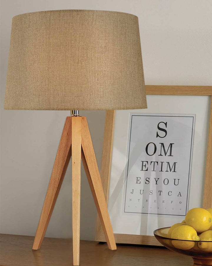 Taupe Wooden Tripod Lamp - Ideal