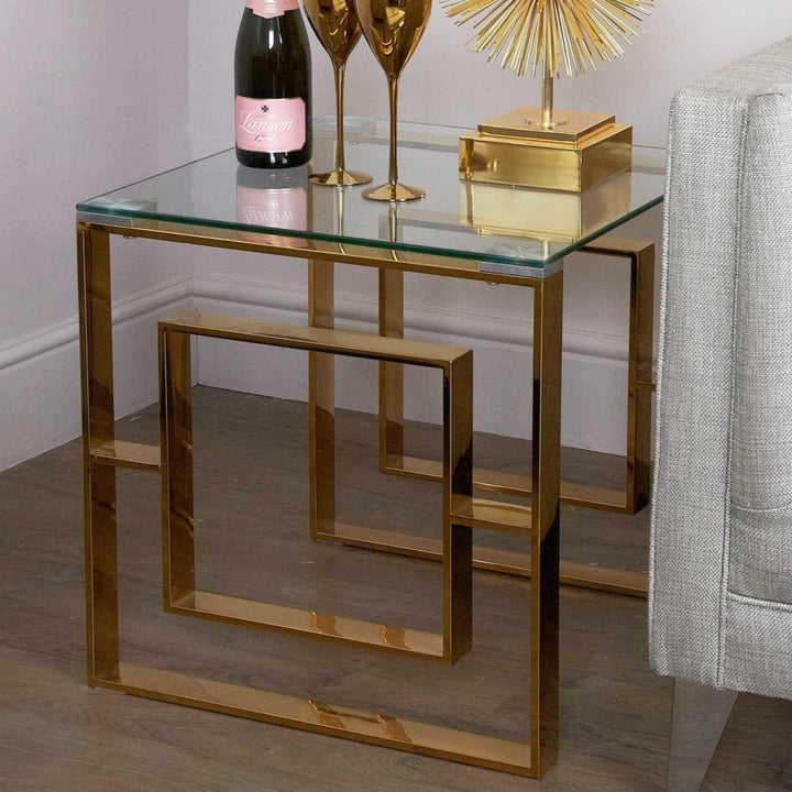 Metro Gold Glass Side Table - Ideal