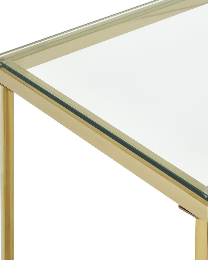 Nairn Gold Console Table with Clear Tempered Glass Top - Ideal