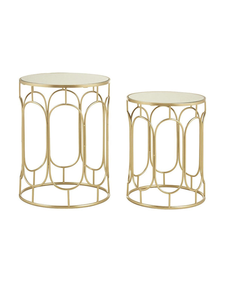 Set of 2 Champagne Oval Frame Side Tables with Mirror - Ideal