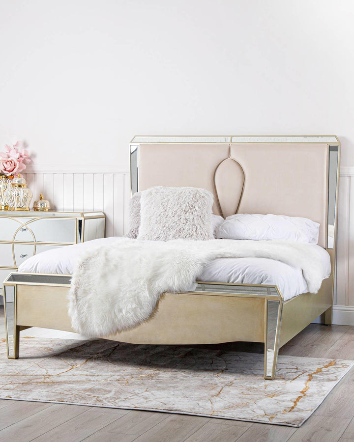 Ana Champagne Mirror King Size Bed Frame - Ideal