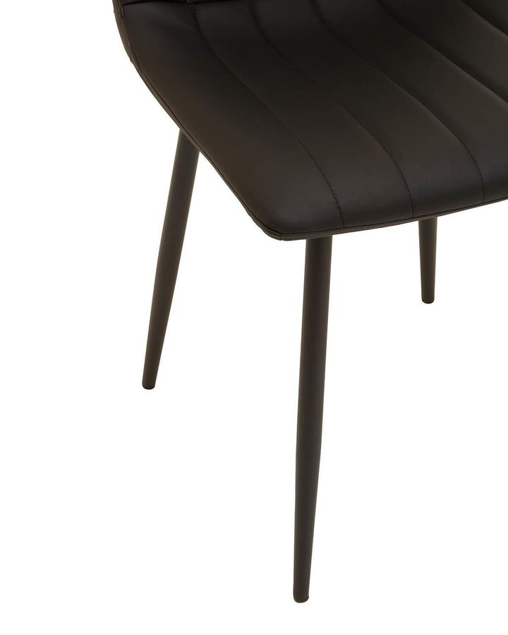 Set of 4 Dining Chairs Black Fabric Channel Detail - Ideal