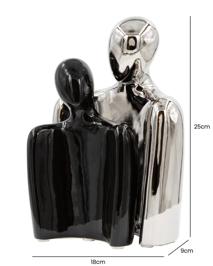 Eros Bust Silver & Black Couple Figurine - Ideal
