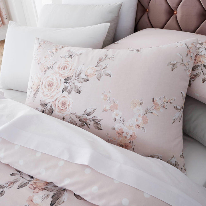 Canterbury Floral Sparkle Reversible Blush Pink Duvet Cover Set -  - Ideal Textiles