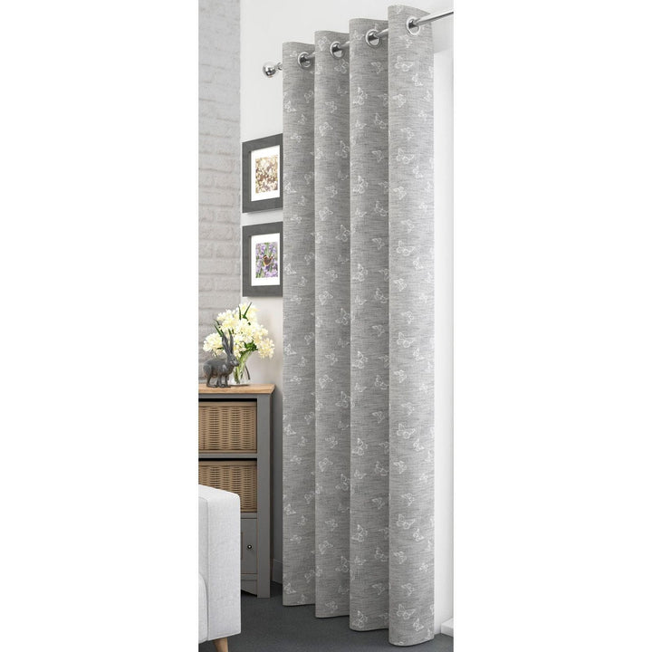 Iona Butterfly Eyelet Voile Curtain Panels Silver -  - Ideal Textiles