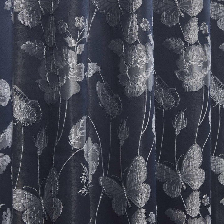 Butterfly Meadow Jacquard Lined Eyelet Curtains Navy -  - Ideal Textiles