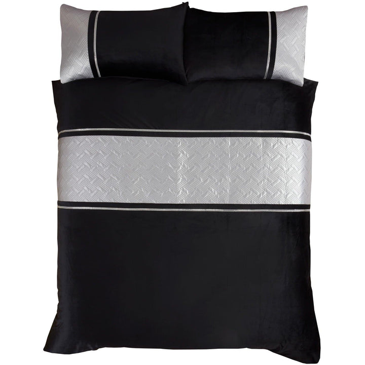 Capri Embellished Diamante Black & Silver Duvet Cover Set -  - Ideal Textiles
