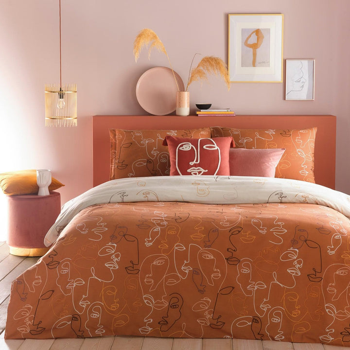 Kindred Abstract Faces Apricot Duvet Cover Set -  - Ideal Textiles