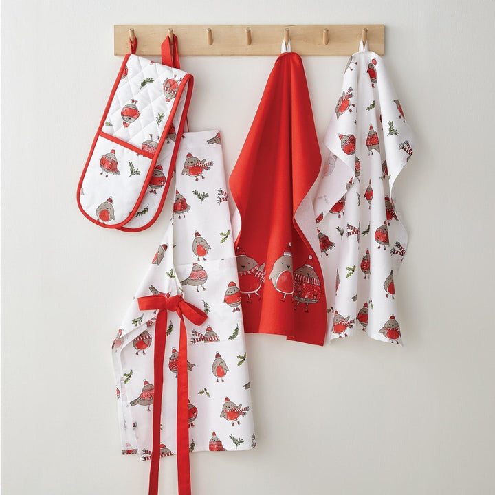 Robins Christmas 100% Cotton Kitchen Apron Red -  - Ideal Textiles