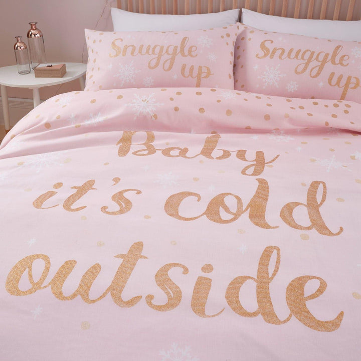 Baby it's Cold Outside Glittery Pink Christmas Duvet Cover Set -  - Ideal Textiles