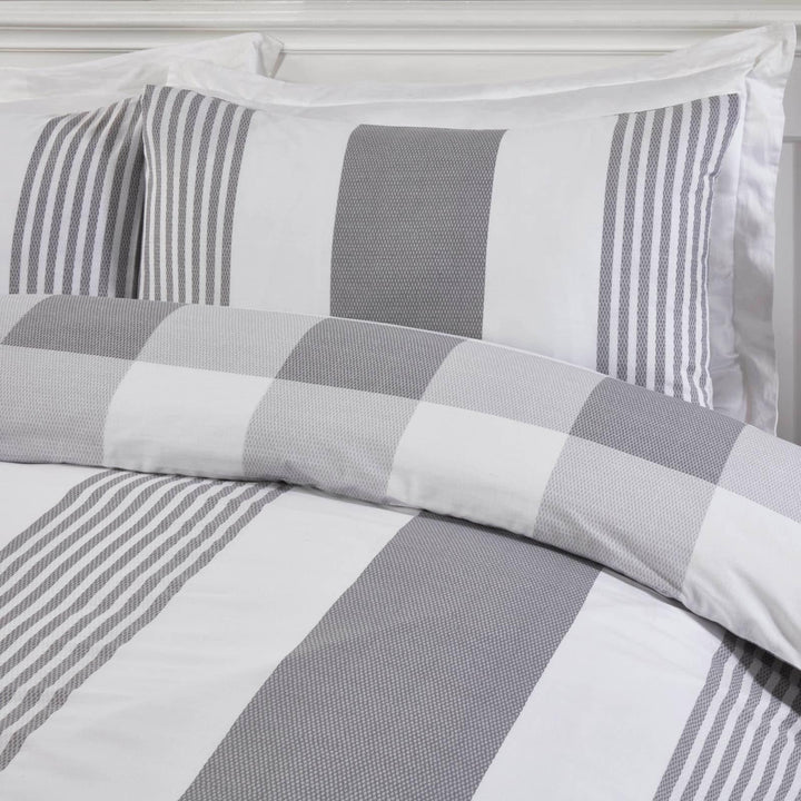 Chambray Stripe Eco Friendly Grey Duvet Cover Set -  - Ideal Textiles
