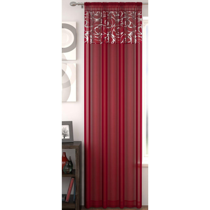 Arran Metallic Voile Curtain Panels Red -  - Ideal Textiles