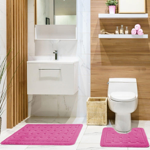 Orkney Non-Slip Bath & Pedestal Mat Set Dusky Pink -  - Ideal Textiles