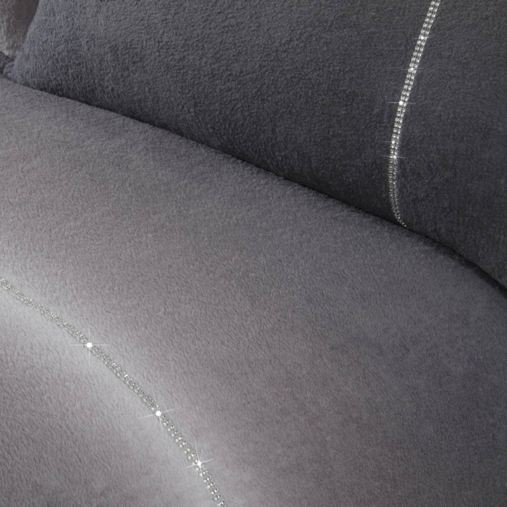 Diamante Ombre Teddy Bear Fleece Grey Duvet Cover Set -  - Ideal Textiles