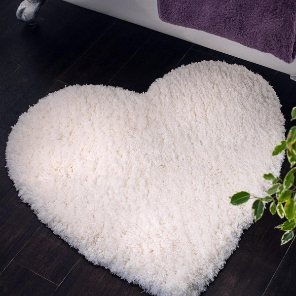 Heart Shaped Deep Pile Bath Mat Off-White -  - Ideal Textiles