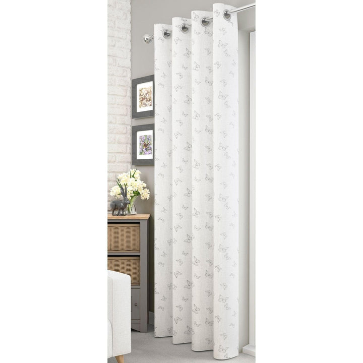 Iona Butterfly Eyelet Voile Curtain Panels White -  - Ideal Textiles