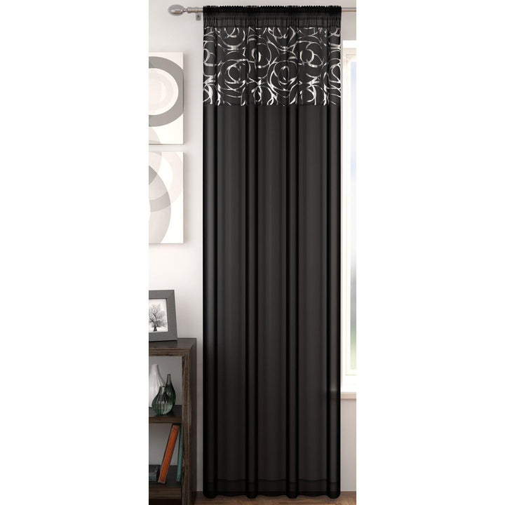 Arran Metallic Voile Curtain Panels Black -  - Ideal Textiles