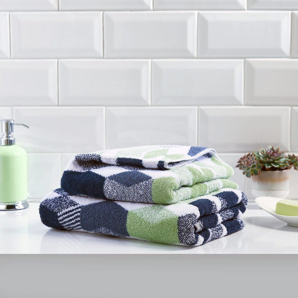 Hexagon 100% Cotton Jacquard Towel Navy - Ideal