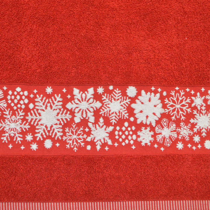 Christmas Embroidered Snowflake Red & White Towel -  - Ideal Textiles