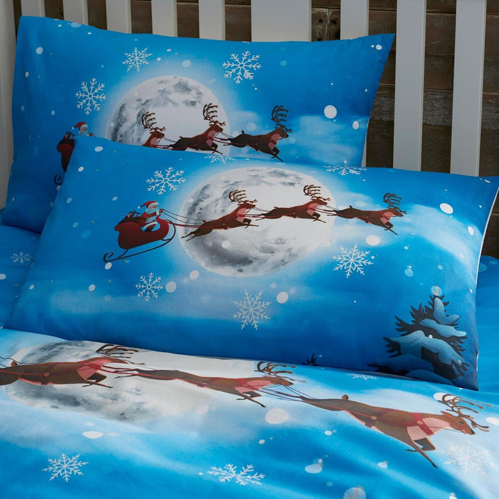 Santa Glow in the Dark Blue Christmas Duvet Cover Set -  - Ideal Textiles
