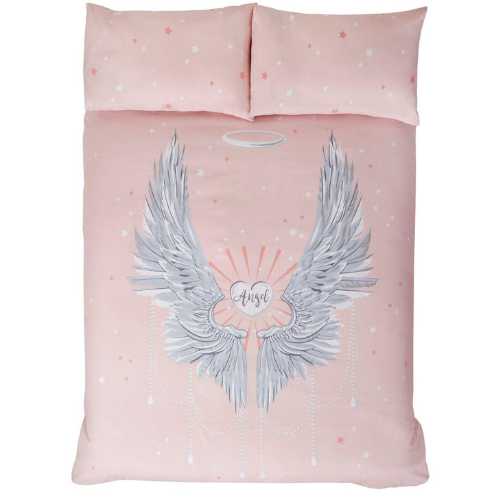 Angel Wings Glitter Print Blush Pink Duvet Cover Set -  - Ideal Textiles