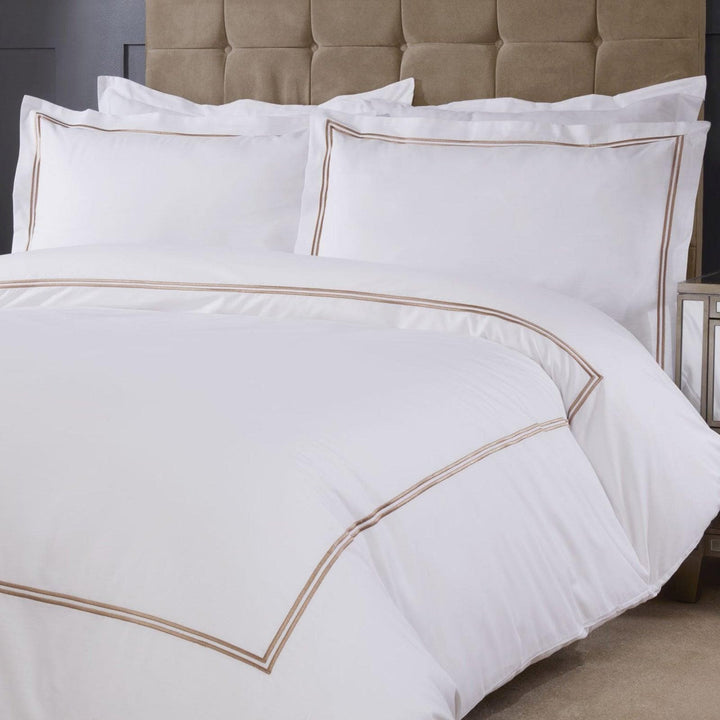 Mayfair Classic Embroidered Border White & Taupe Duvet Cover Set - Ideal