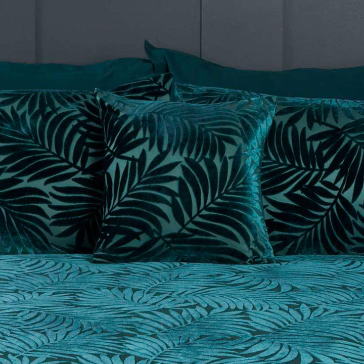 Paloma Palm Jacquard Velvet Emerald Filled Cushion 17" x 17" -  - Ideal Textiles