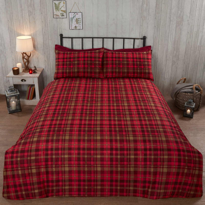 Angus 100% Brushed Cotton Flannelette Red Duvet Cover Set -  - Ideal Textiles