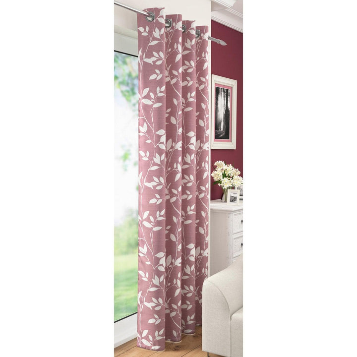 Laural Leaf Voile Eyelet Curtain Panels Blush -  - Ideal Textiles