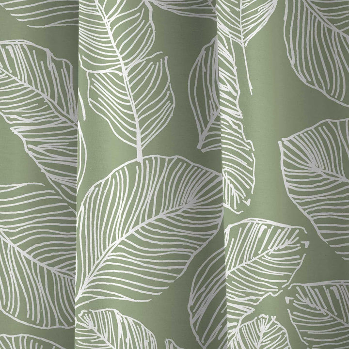 Matteo Palm Leaf Lined Eyelet Curtains Green -  - Ideal Textiles