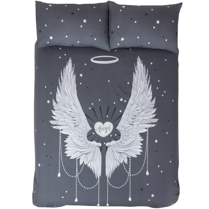 Angel Wings Glitter Print Grey Duvet Cover Set -  - Ideal Textiles
