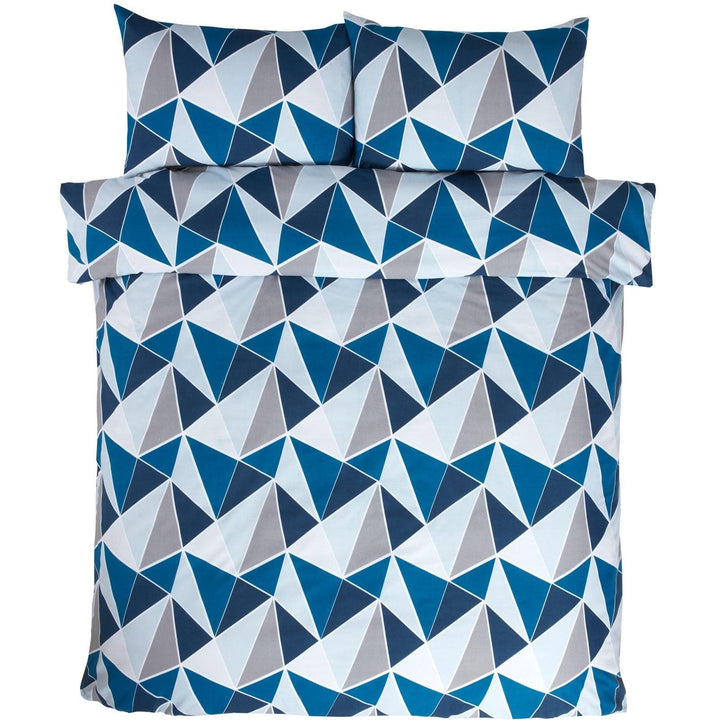 Leo Geometric Triangles Print Navy Duvet Cover Set -  - Ideal Textiles