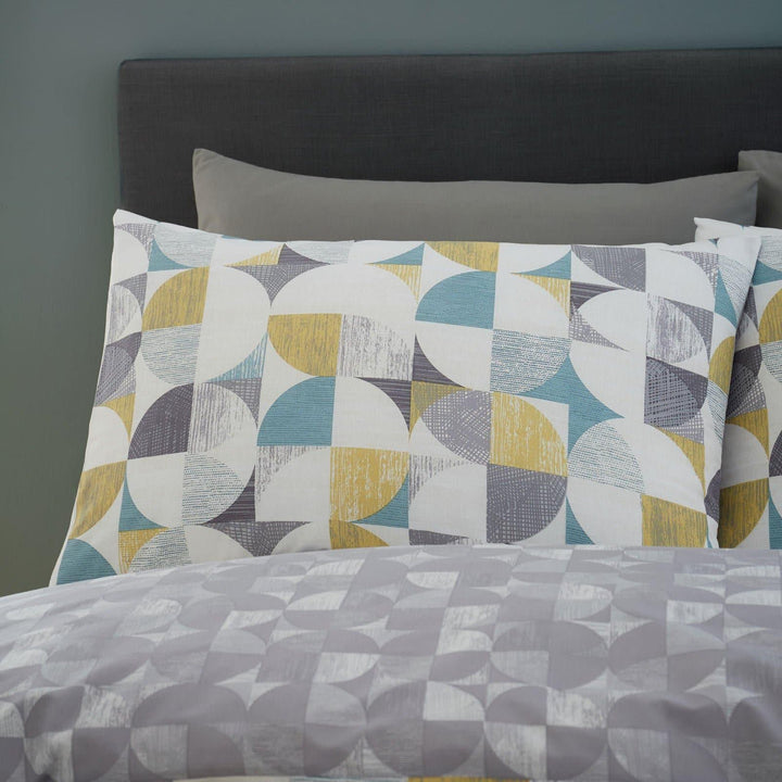 Retro Circles Geometric Ochre & Grey Duvet Cover Set -  - Ideal Textiles