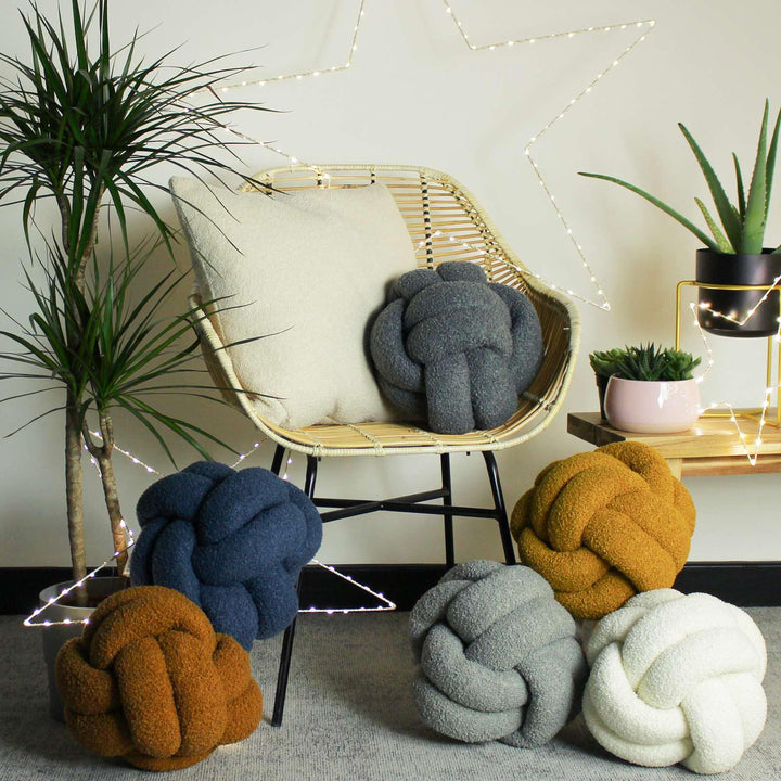 Boucle Knot Fleece Charcoal Throw Cushion -  - Ideal Textiles