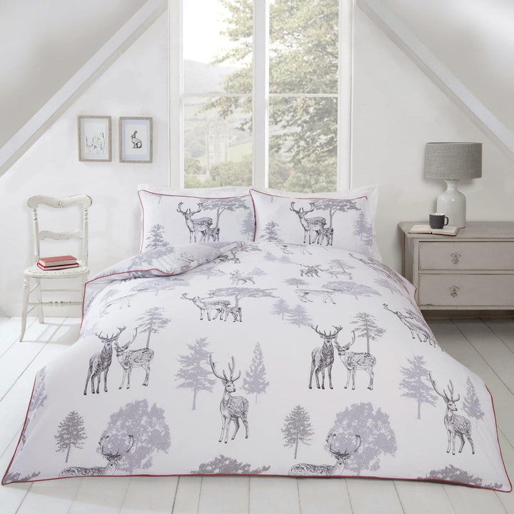 Sherwood Forest Stag Reversible Grey Duvet Cover Set -  - Ideal Textiles