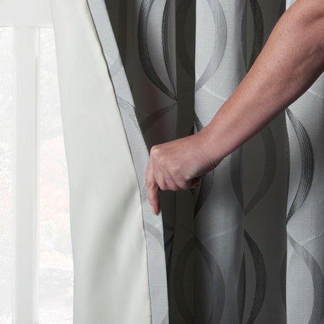 Omega Geometric Jacquard Lined Tape Top Curtains Silver Tape Top Curtains Alan Symonds   