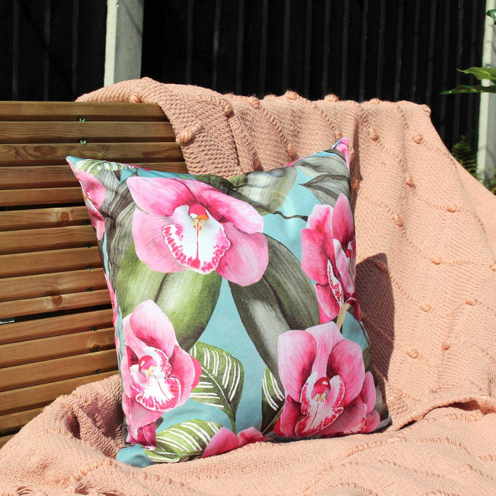 Orchids Outdoor Duck Egg Cushion Cover 17'' x 17'' -  - Ideal Textiles