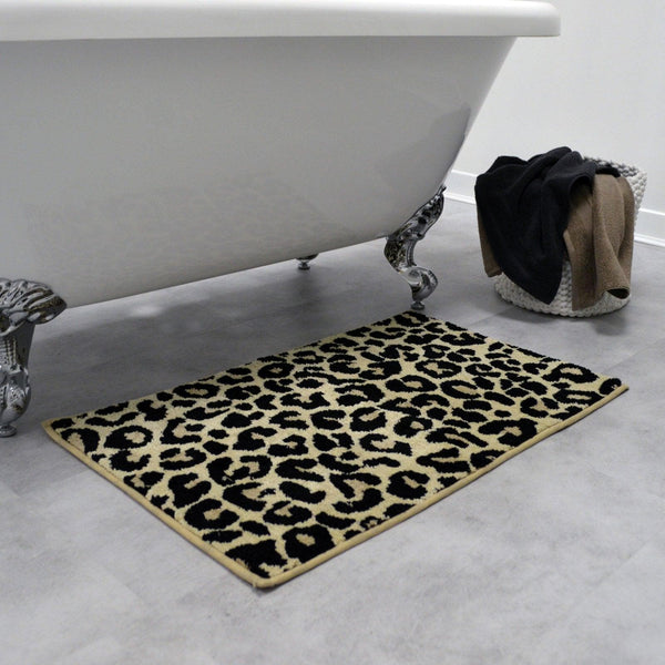 Leopard Print Non-Slip Bath Mat Brown -  - Ideal Textiles