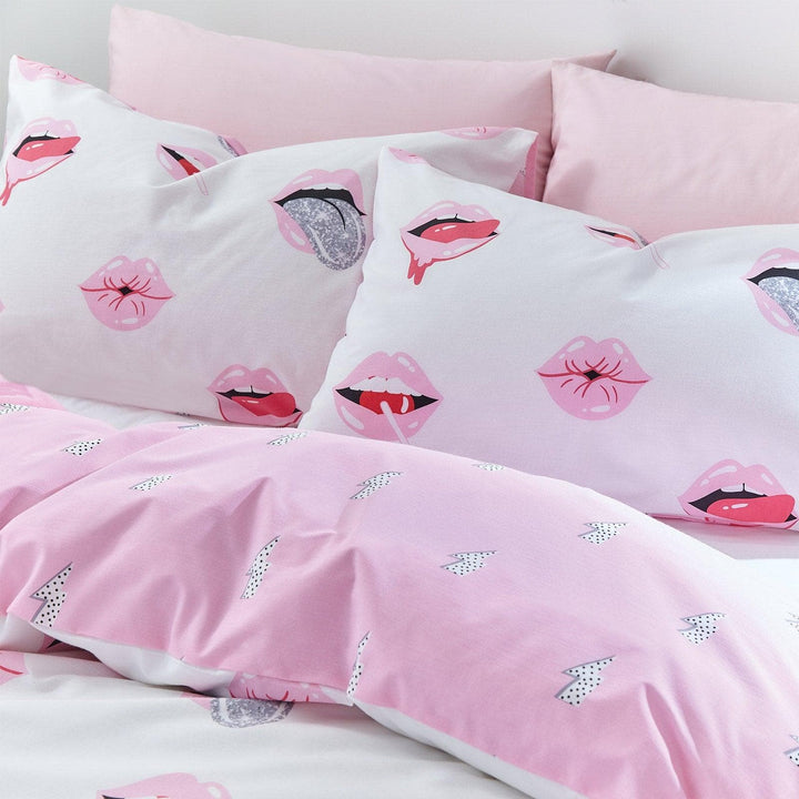 Lip Service Glitter Reversible Lightning Bolt Pink Duvet Cover Set -  - Ideal Textiles