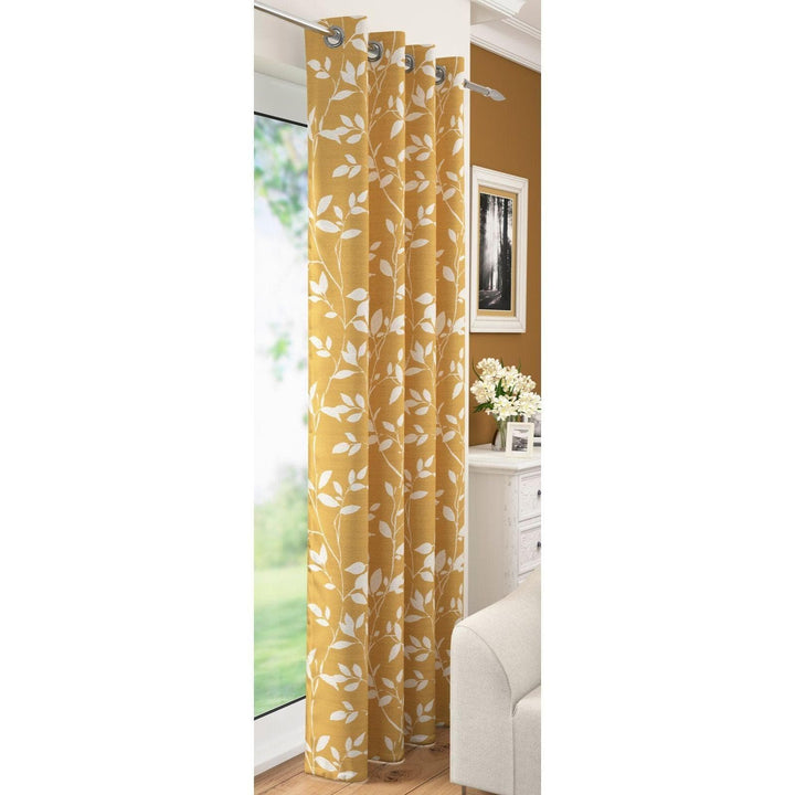 Laural Leaf Voile Eyelet Curtain Panels Ochre -  - Ideal Textiles