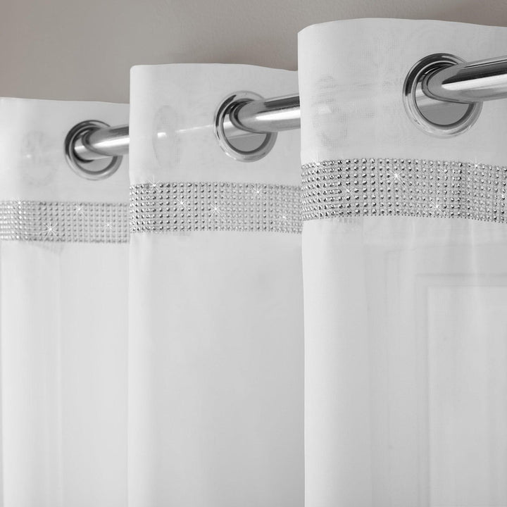 Glitter Diamante Eyelet Voile Curtain Panels White -  - Ideal Textiles
