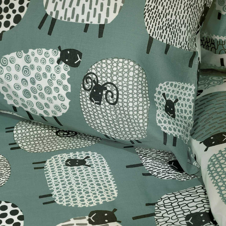 Dotty Sheep Reversible Duck Egg Duvet Cover Set -  - Ideal Textiles