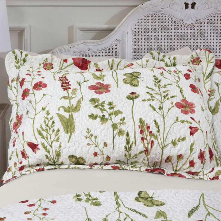 Poppy Floral Red Quilted Bedspread Set - Ideal
