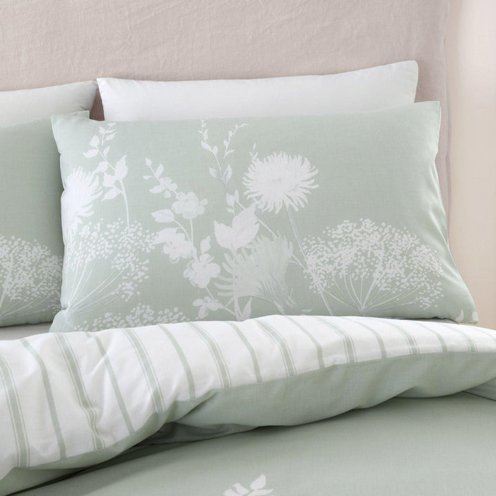 Meadowsweet Floral Silhouette Reversible Green Duvet Cover Set - Ideal