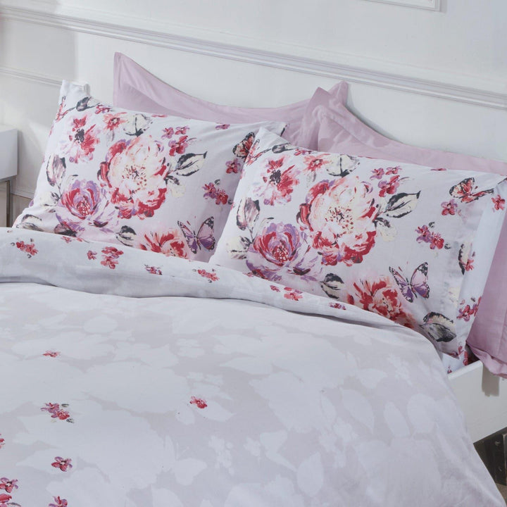 Bella Floral Peony Butterfly Pink Duvet Cover Set -  - Ideal Textiles